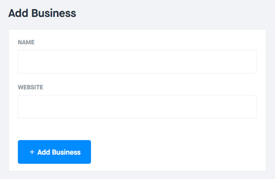 Enter your business name and website
