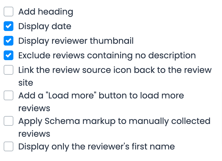 Additional settings in ReviewsOnMyWebsite's widget editor
