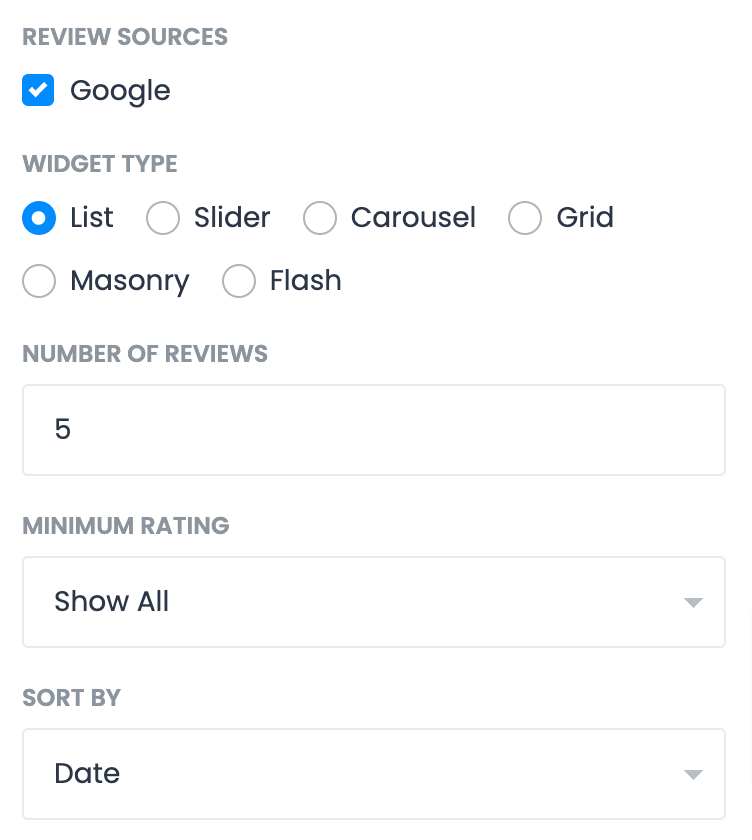Widget editor settings in ReviewsOnMyWebsite