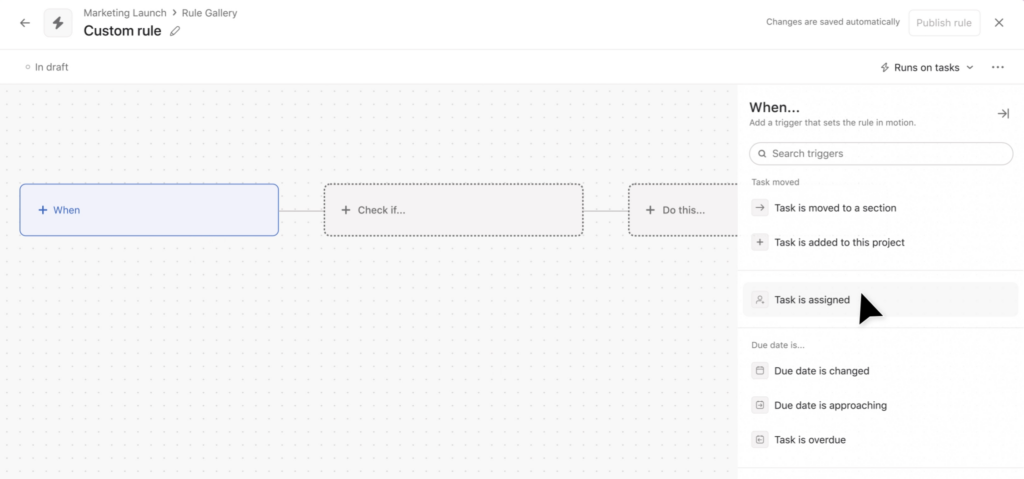 Creating a rule in Asana