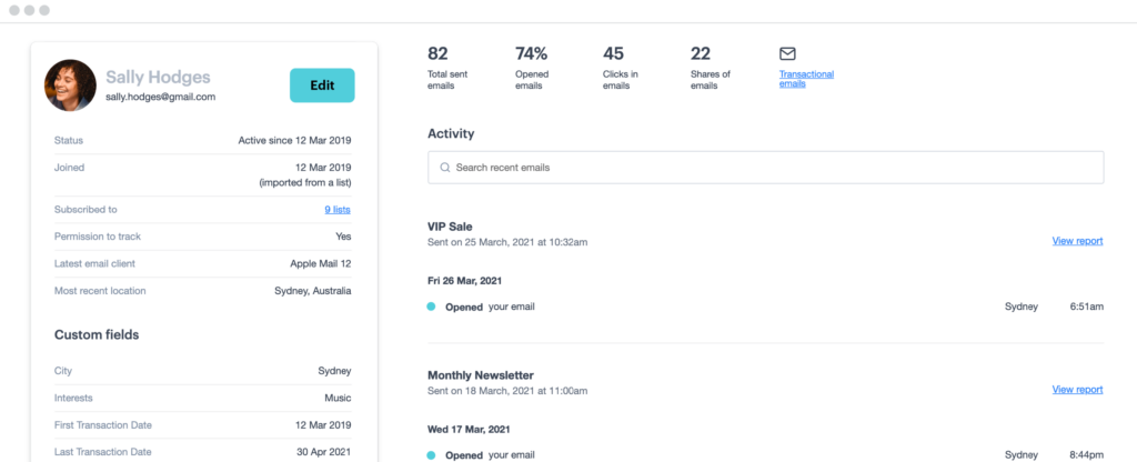 Customer data in Campaign Monitor