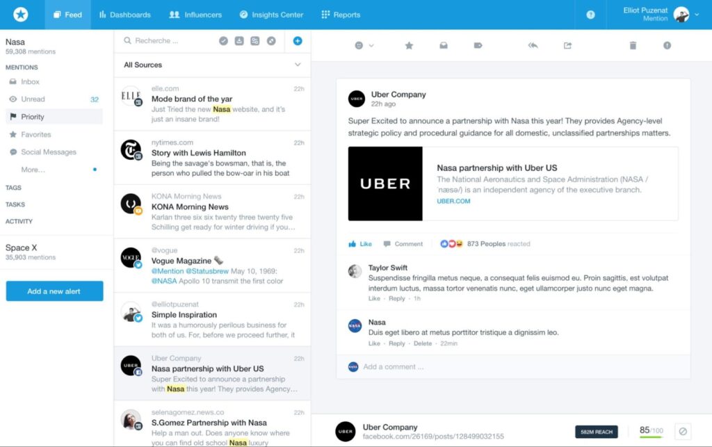 A screenshot of Mention's user interface