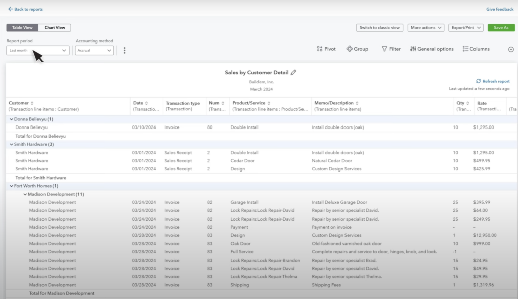 QuickBooks reporting