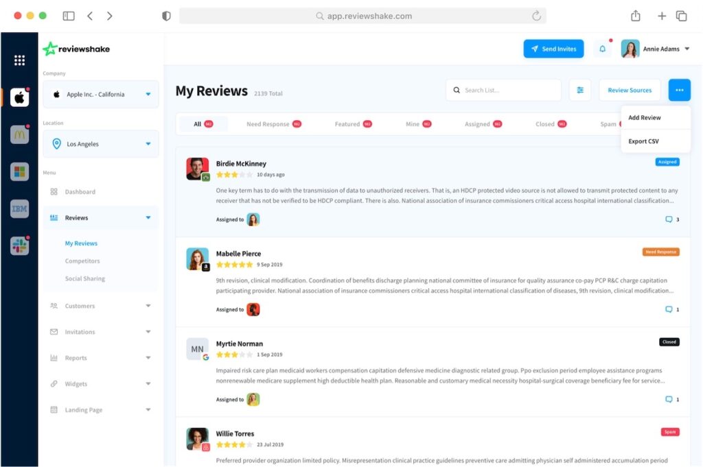 Reviewshake's user interface