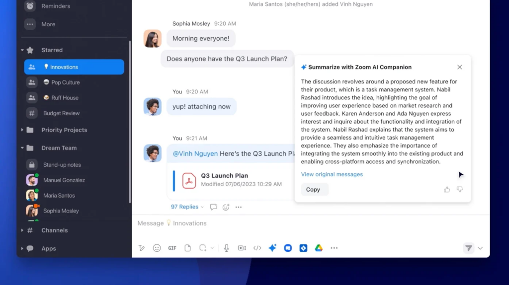 Zoom's AI-powered summary feature