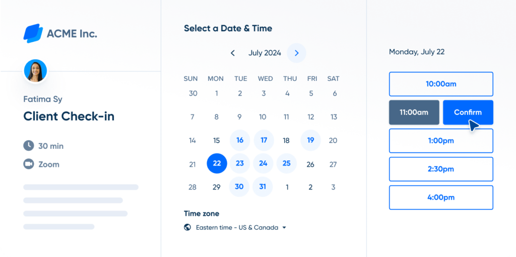 A booking page in Calendly