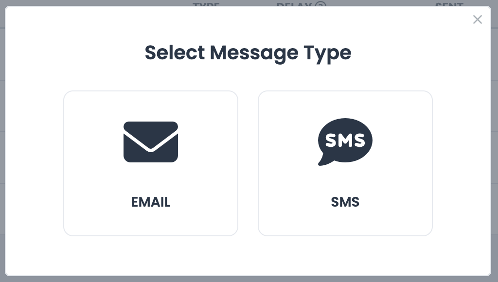 Selecting between an email or SMS sequence in ReviewsOnMyWebsite