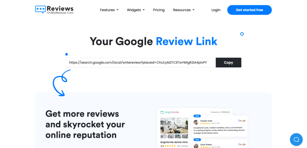 Google review link generated by ReviewsOnMyWebsite's Google Review Link Generator