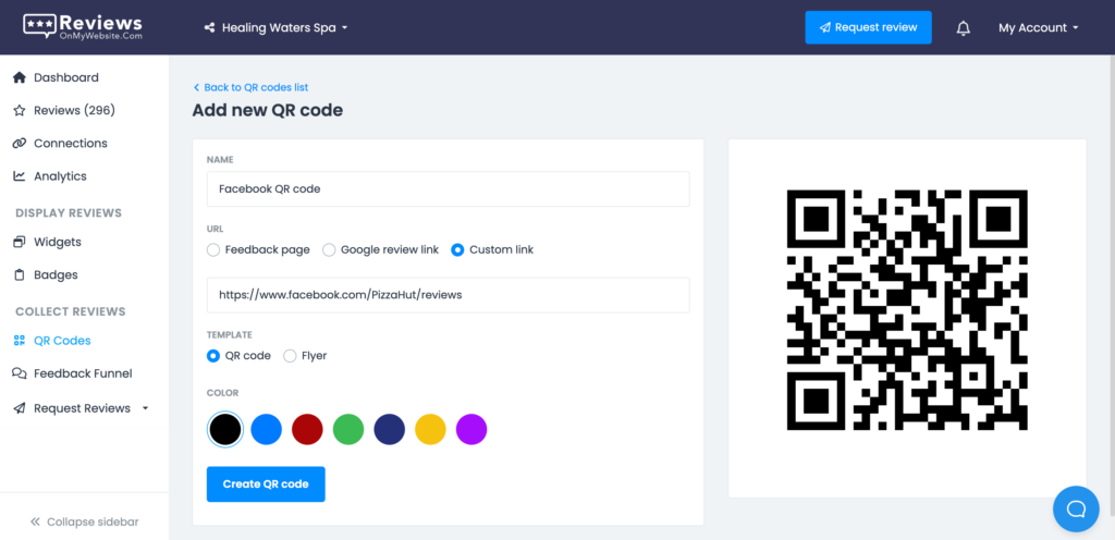 Creating a QR code with ReviewsOnMyWebsite