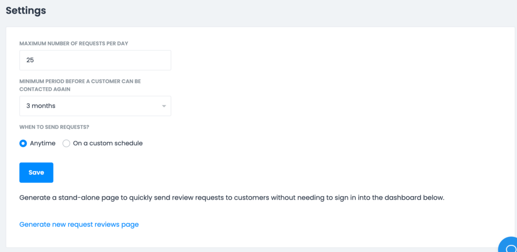 Additional review request settings in ReviewsOnMyWebsite