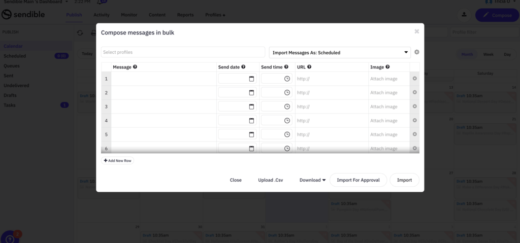 Bulk scheduling content in Sendible