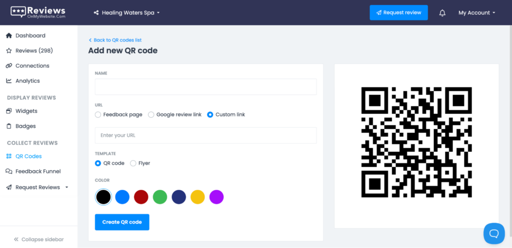 The QR code editor in ReviewsOnMyWebsite