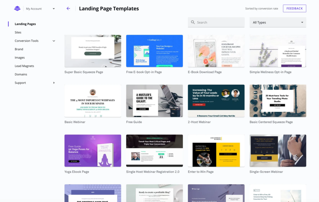 Landing page templates in Leadpages