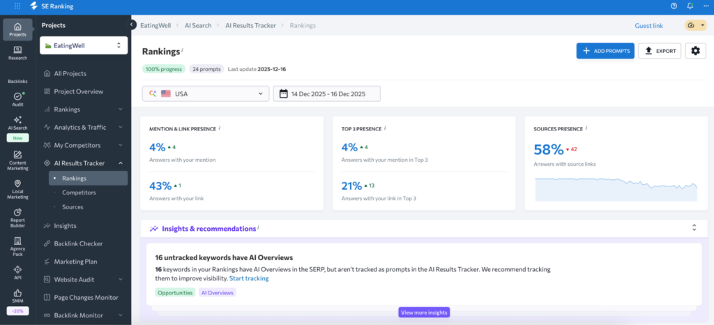 SE Ranking screenshot