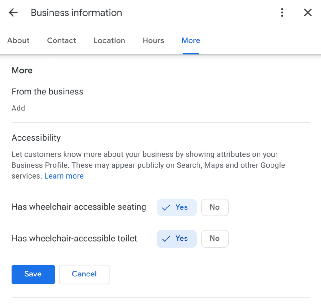 Google Business Profile attributes