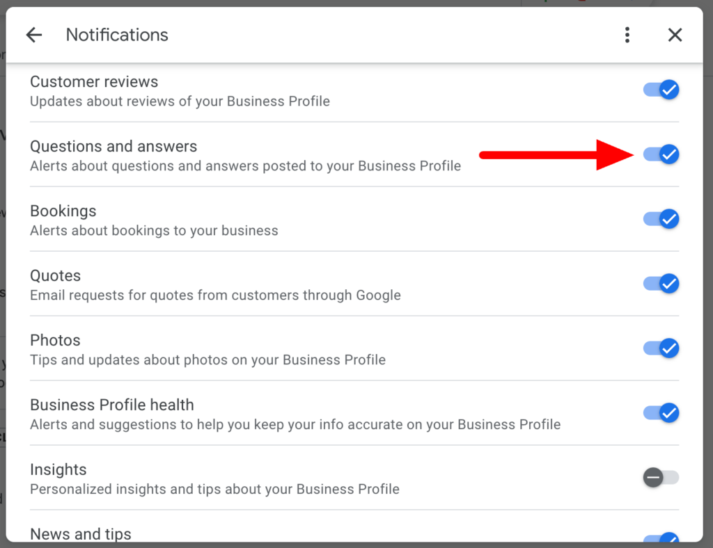 Enabling notifications for questions and answers in Google Business Profile
