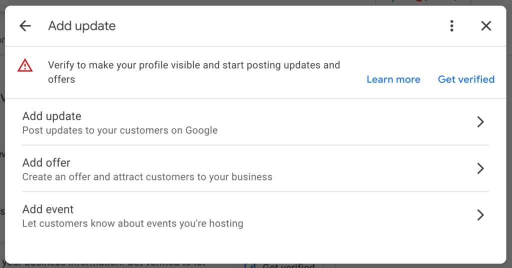 Types of updates in Google Business Profile