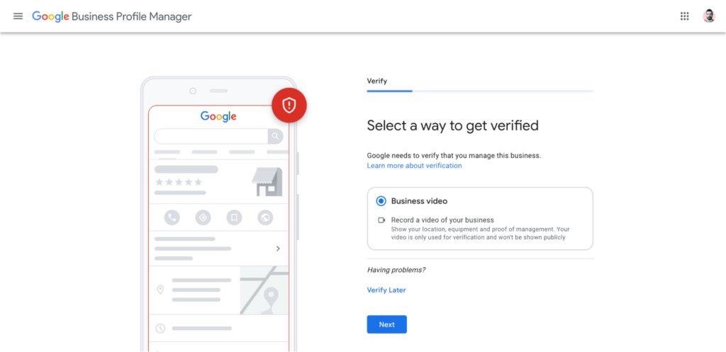 Verifying business ownership in the Google Business Profile creation process