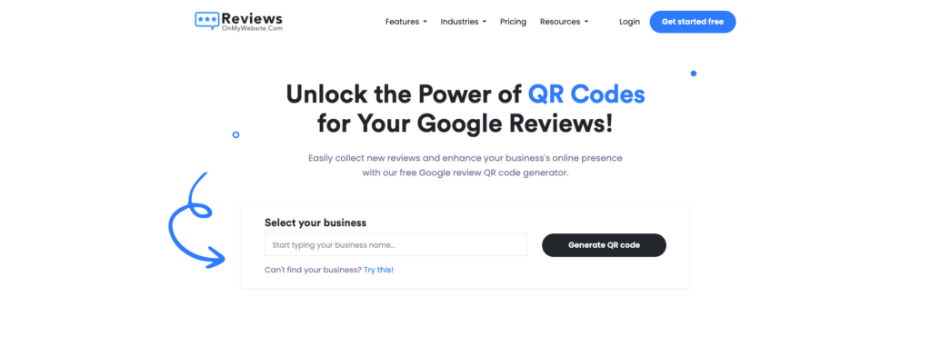 A screenshot of ReviewsOnMyWebsite's free QR code generator