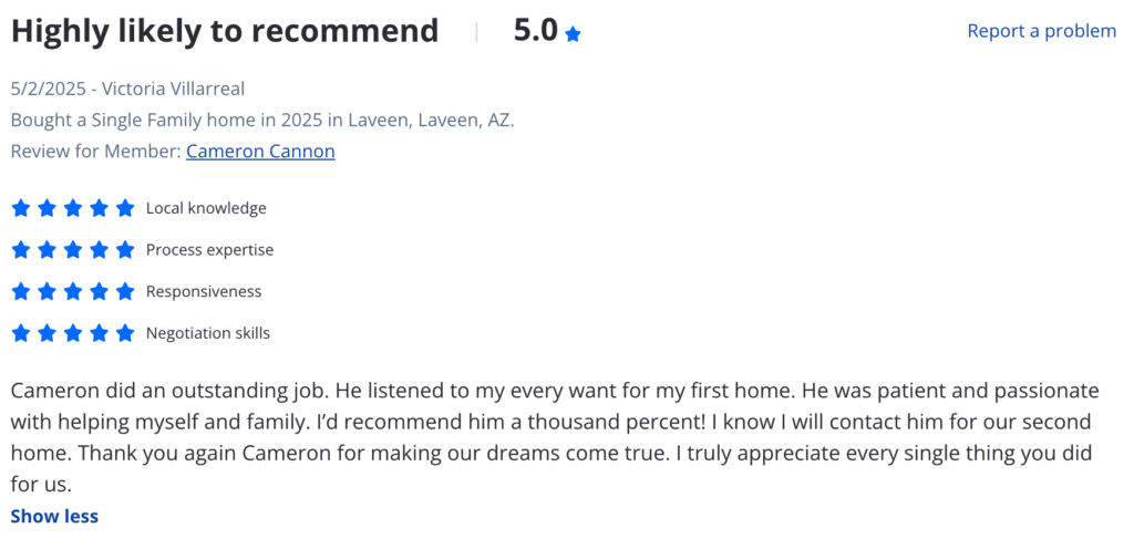 An example of a Zillow review