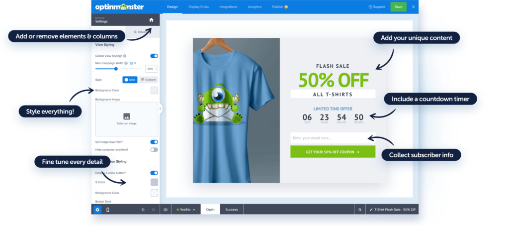 A screenshot of OptinMonster's drag-and-drop editor