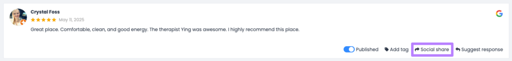 Social sharing feature in ReviewsOnMyWebsite