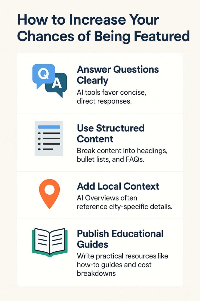 "How to increase your chances of being featured in AI answers" infographic
