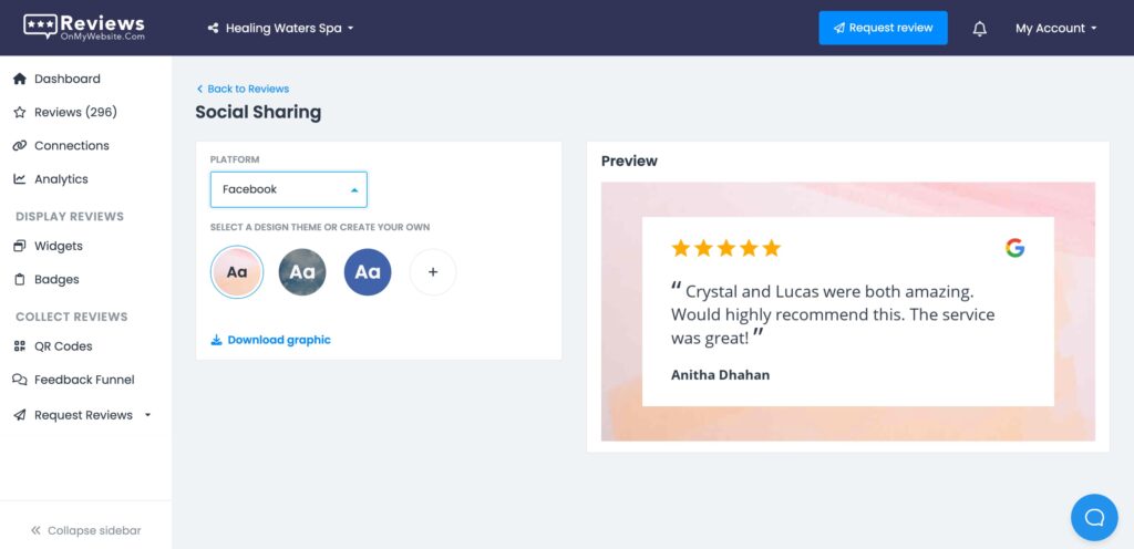 The social sharing feature in ReviewsOnMyWebsite